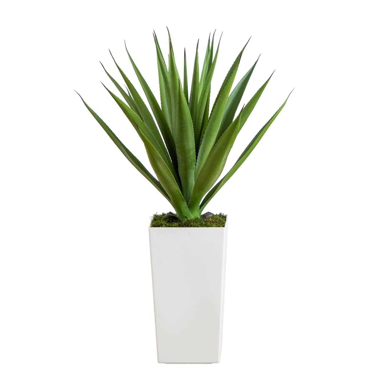 37" UV Resistant Artificial Agave Plant in White Tower Planter (Indoor/Outdoor)